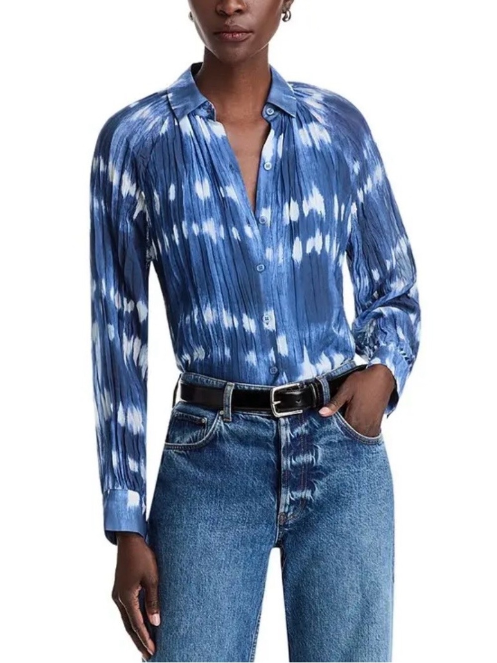 Bella Dahl Blue and White Tie-Dye Button-Down Shirt